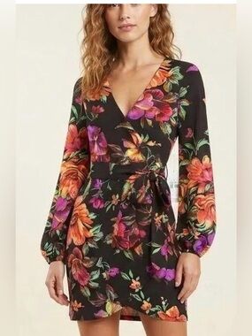 NWT Siena Floral Surplice V-Neck Wrap Dress Size 2